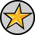 A yellow five-pointed star with a black outline is centered inside a gray circle with a black border.
