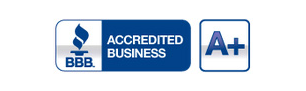 BBB Accredited Business logo with an A+ rating shown inside a blue and white rectangular badge.