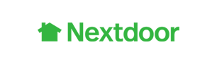 Green house icon next to the word Nextdoor in green text on a light gray background, representing the Nextdoor social networking platform logo.